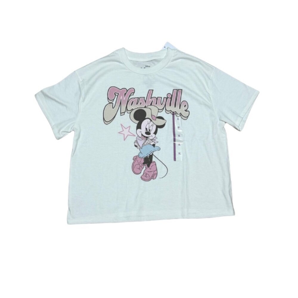 Disney Minnie Mouse Shirt Girls XL Ivory Nashville Graphic Crop Top Tee - Picture 2 of 3